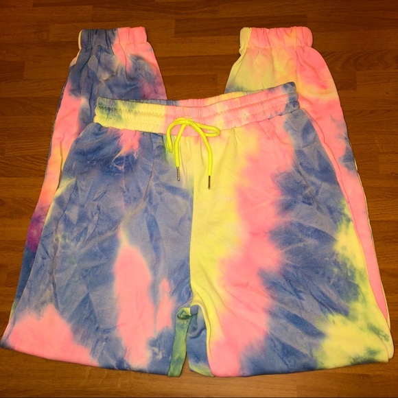 Neon pink yellow blue Tie dye joggers sweatpants - Picture 8 of 16